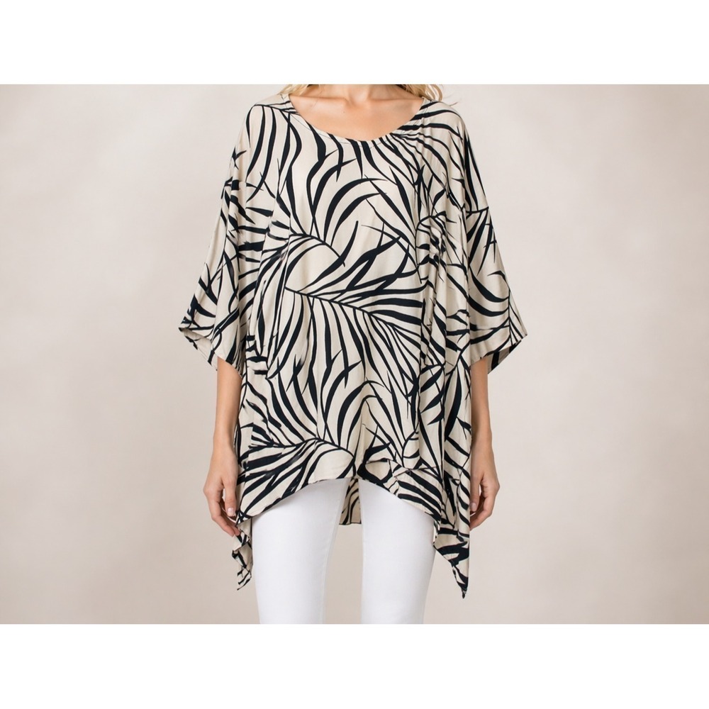Tybee Island Blouse Tropical Leaf Print Relaxed Flowy Tunic Top Beach One Size